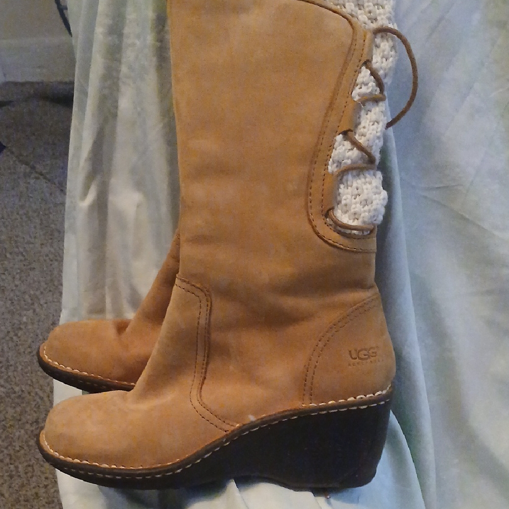 UGG Tan Winter Boots with Lace-Up Detail